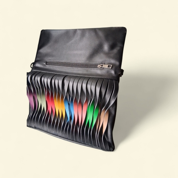 Black Multi-Color Fringe Clutch Bag - Picture 2 of 2